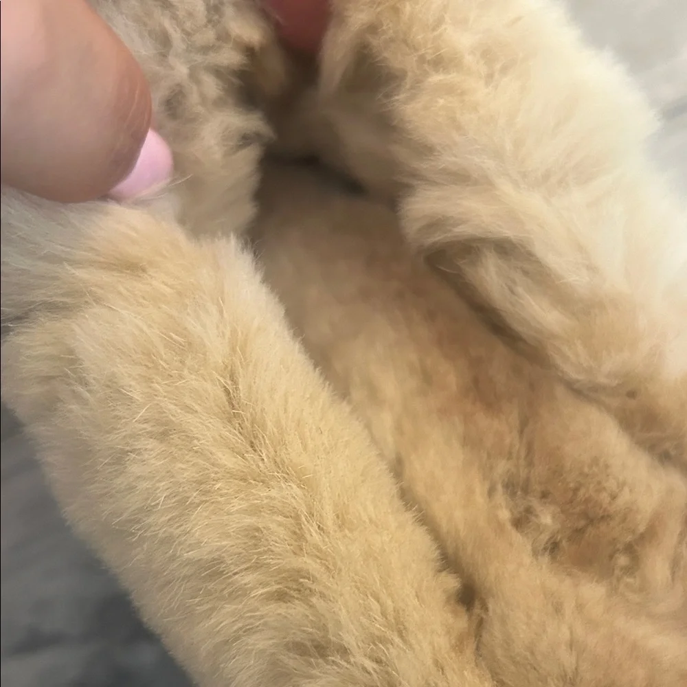 Women's Tan Suede Ankle Clogs Mule Boots with Real Fox Fur Trim